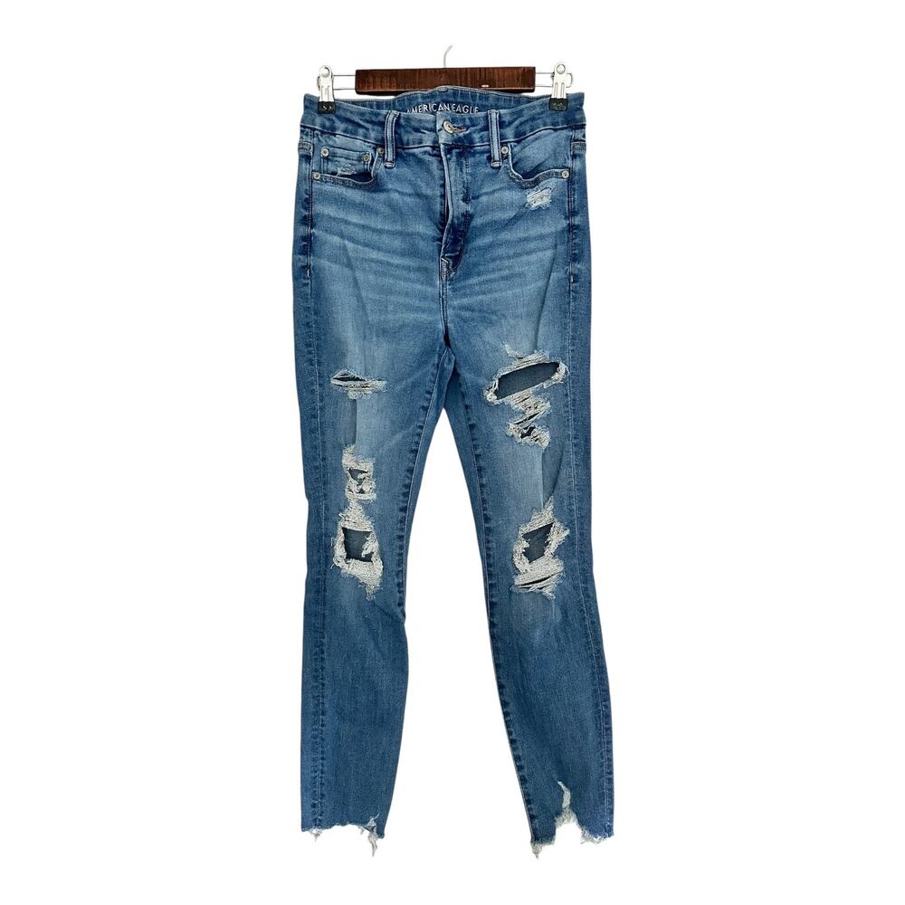 American Eagle Jeans Womens 10 Reg Super Hi-Rise Jegging Luxe Denim Distressed
